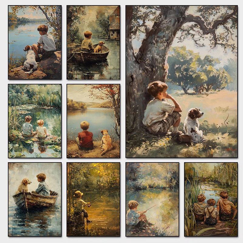 Outdoor Adventure With Kids - Vintage Erkek Odası sanat posterleri Çocuk
