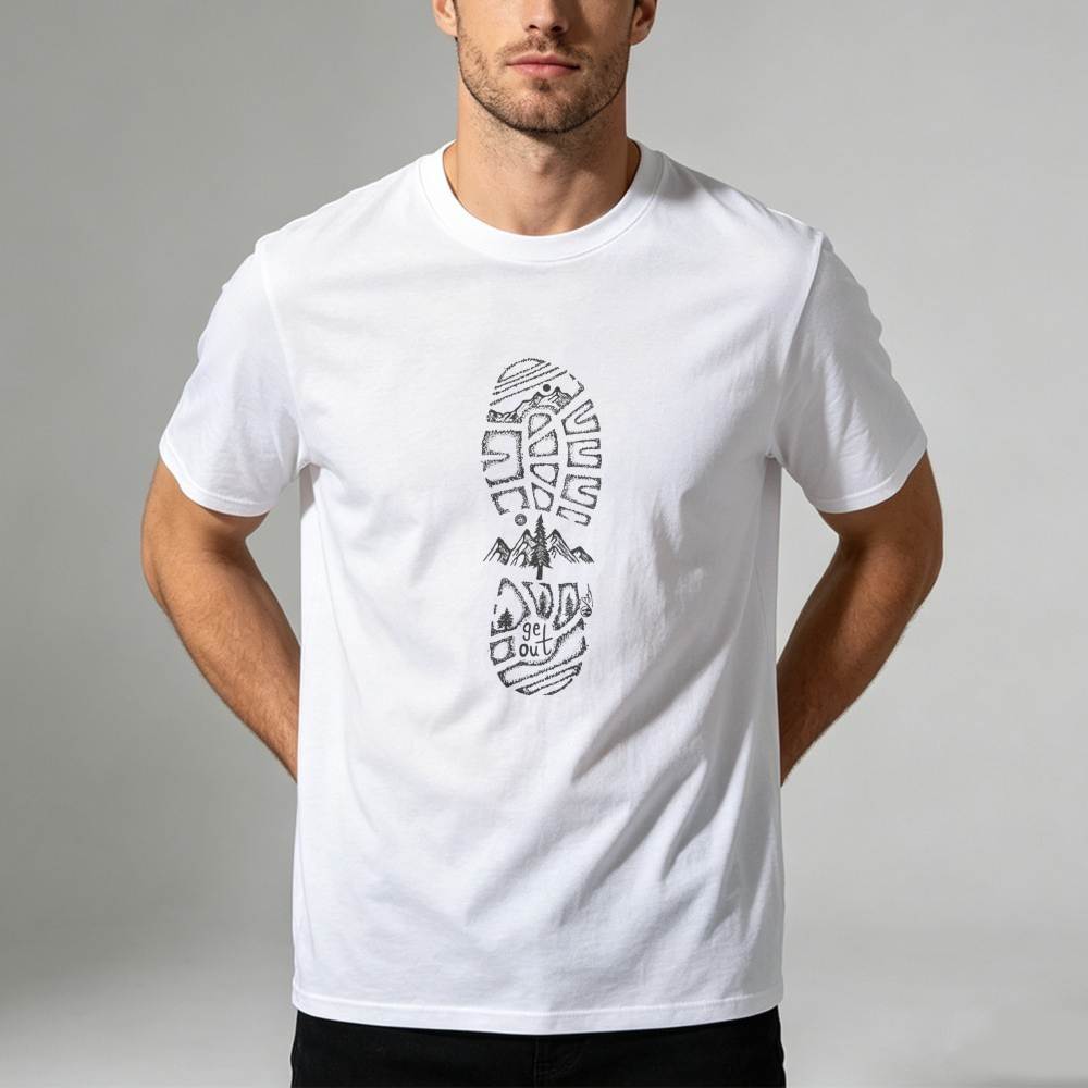 Outdoor Adventure Quotes Short - Dağ Manzarası Bot Baskılı Tişört Yürüyüş