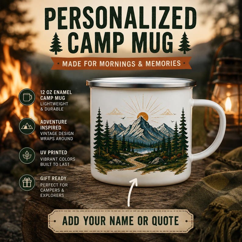 Kişiye Özel Dağ Emaye Kamp Kup - Outdoor Adventure Names incelemesi ve fiyatı